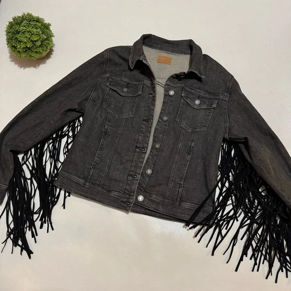 Judy Blue Jackets Coats Judy Blue Black Gray Fringe Denim